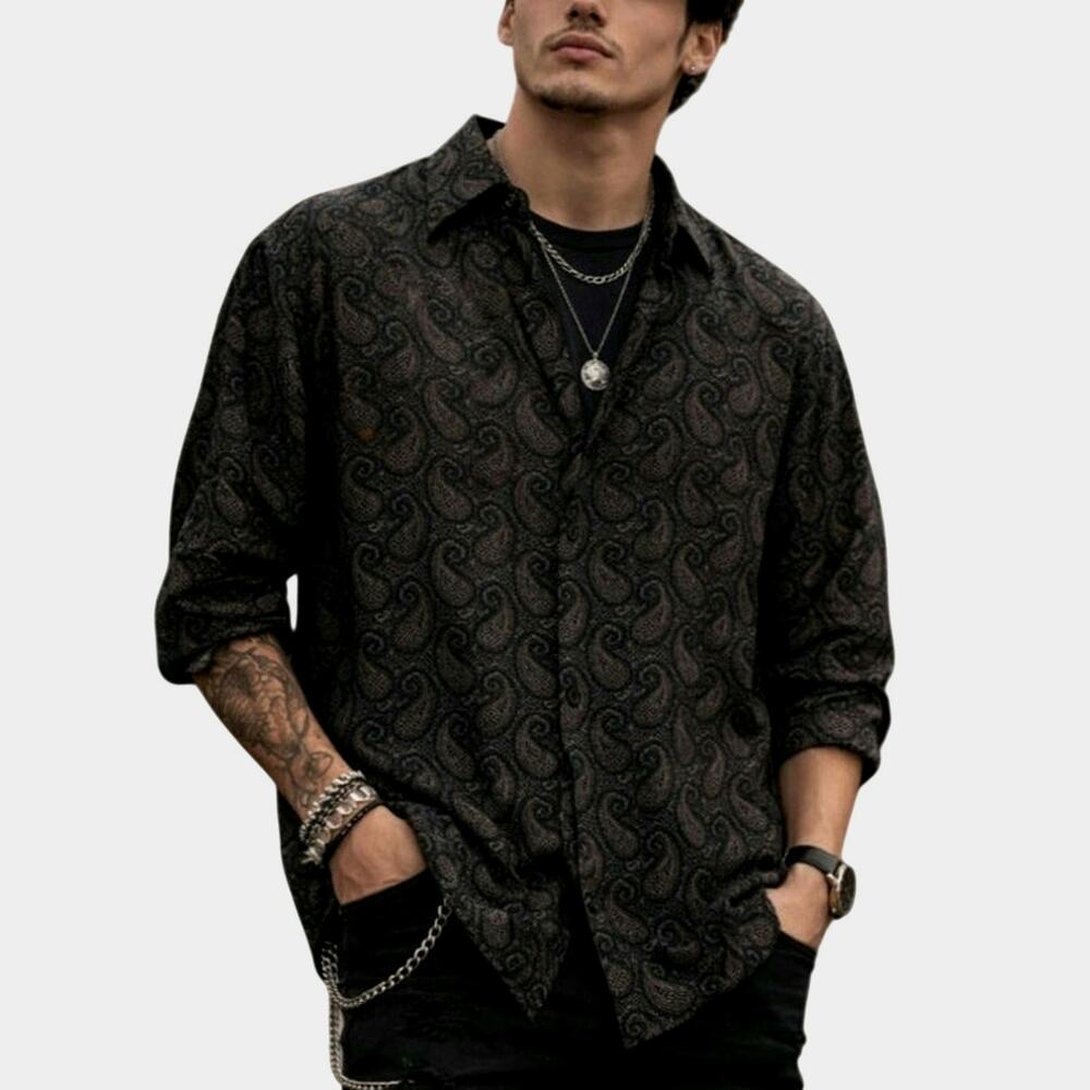 Perry Ellis 100% Silk Button-Up Shirt Men's Size M Paisley Casual Versatile